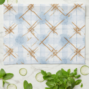 Paño De Cocina Rayas Blancas Azules Doradas