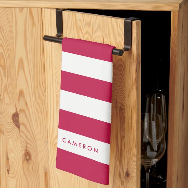 Paño De Cocina Rayas blancas personalizadas y color editable (Pliegue de tercios)