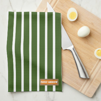 Paño De Cocina Rayas blancas y verdes monogramadas estilizadas mo