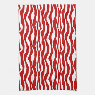 Paño De Cocina Rayas cebra - Blanco y rojo profundo