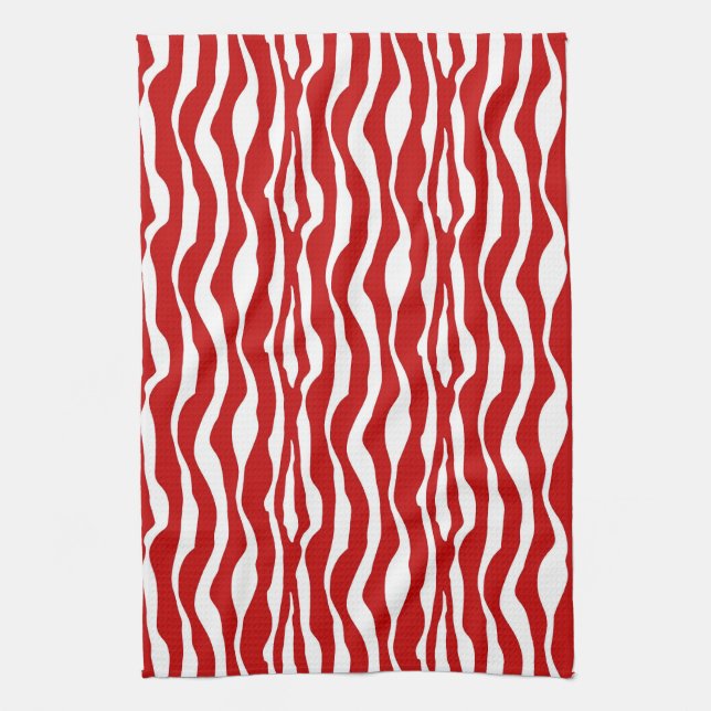 Paño De Cocina Rayas cebra - Blanco y rojo profundo (Vertical)