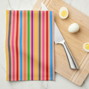 Paño De Cocina Rayas Coloridas Sobre Diseño De Patrón Naranja 