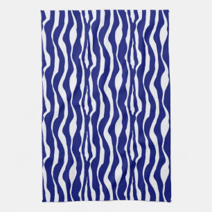 Paño De Cocina Rayas de cebra - Azul y blanco de cobalto oscuro