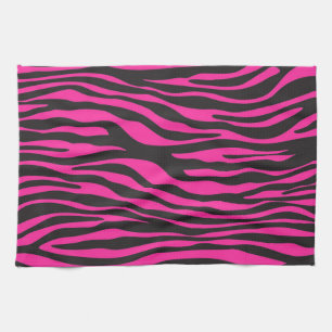 Paño De Cocina Rayas de cebra rosadas y negras abstractas
