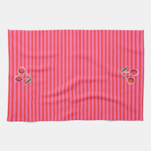 Paño De Cocina Rayas de cerezo rosadas calientes y rojas