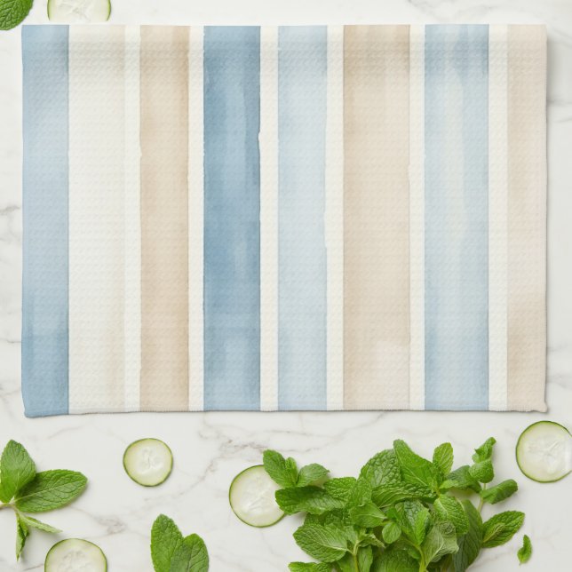 Paño De Cocina Rayas de Crema Azul de Playa (Doblado)