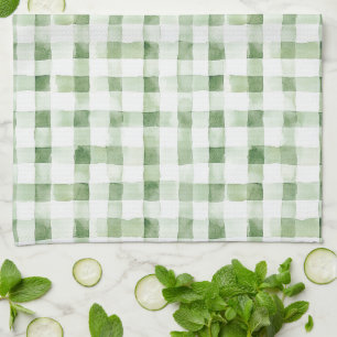 Paño De Cocina Rayas de Cuadro Escocés Verde Blanco  