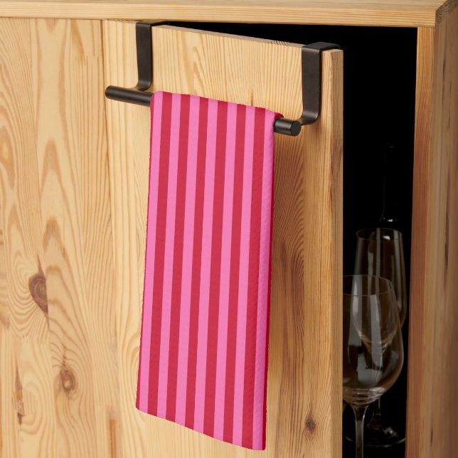 Paño De Cocina Rayas de menta rosa y rojo (Pliegue de tercios)