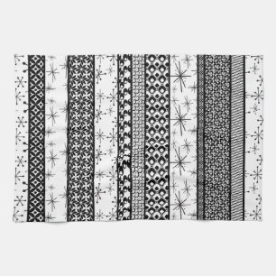 Paño De Cocina Rayas de patrón retro en blanco y negro 1