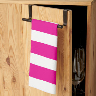 Paño De Cocina Rayas desiguales en magenta y blanco