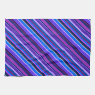 Paño De Cocina Rayas diagonales en azul y púrpura