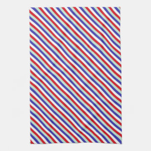 Paño De Cocina Rayas diagonales rojas, blancas, y azules