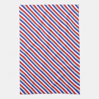 Paño De Cocina Rayas diagonales rojas, blancas, y azules