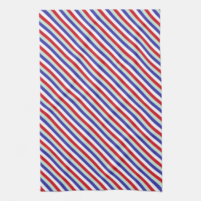 Paño De Cocina Rayas diagonales rojas, blancas, y azules (Vertical)