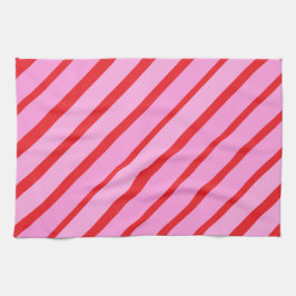 Paño De Cocina Rayas diagonales rosadas y rojas