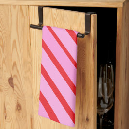 Paño De Cocina Rayas diagonales rosadas y rojas