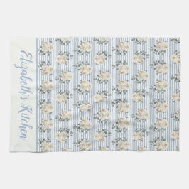 Paño De Cocina Rayas Florales Azules Blancas Personalizadas Vinta