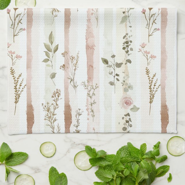 Paño De Cocina Rayas Florales de Rosa (Doblado)