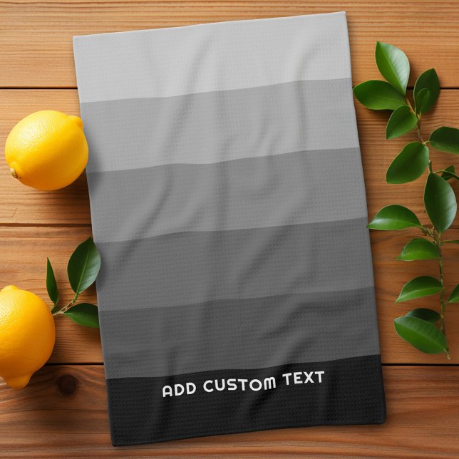 Paño De Cocina Rayas grises retro con nombre de serie Sans simple (Retro Stripes Custom Kitchen Towel)