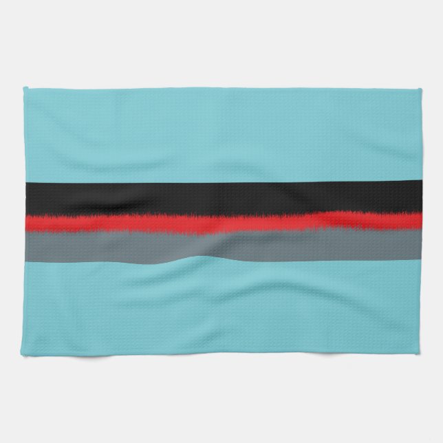 Paño De Cocina Rayas grises turquesa rojo negro (Horizontal)