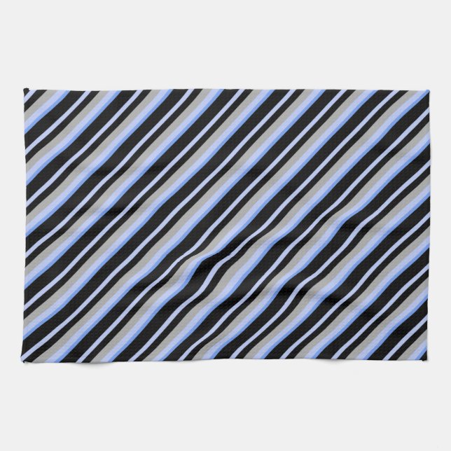 Paño De Cocina Rayas grises y tonos de azul (Horizontal)