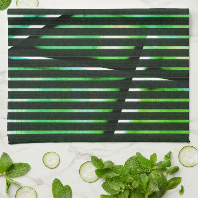 Paño De Cocina Rayas gruesas sobre diseño abstracto de manchas ve (Doblado)