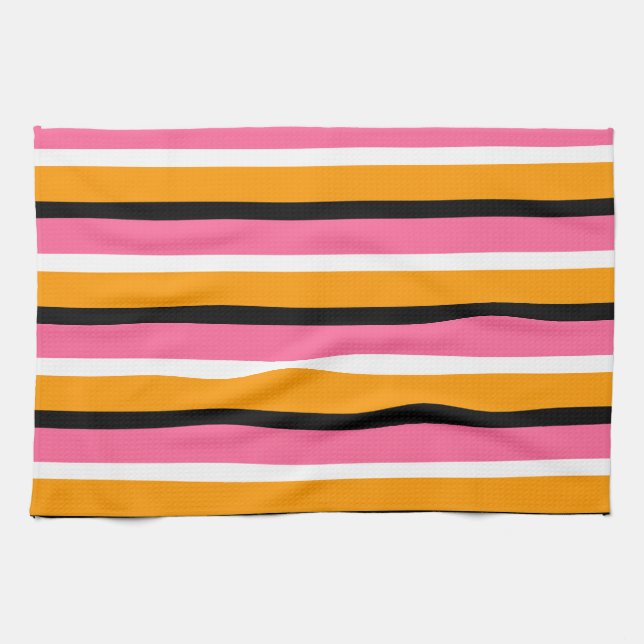 Paño De Cocina Rayas horizontales de líneas naranjas rosadas (Horizontal)