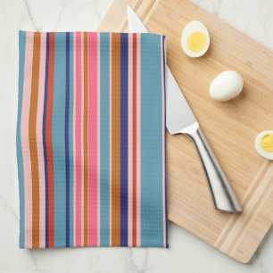 Paño De Cocina Rayas horizontales retro de terracota rosa azul