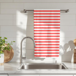 Paño De Cocina Rayas horizontales sencillas de rojo rosado y blan