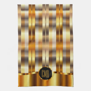 Paño De Cocina Rayas metálicas del oro del monograma