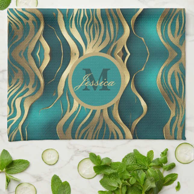 Paño De Cocina Rayas modernas azul turquesa Verde azulado persona (Doblado)