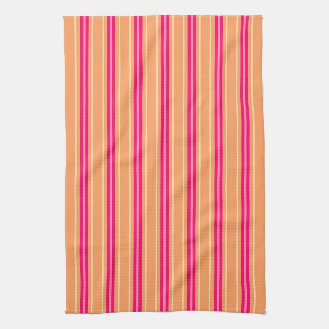 Paño De Cocina Rayas modernas de mediados del siglo, rosa y Naran (Vertical)