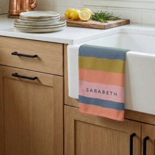 Paño De Cocina Rayas modernas elegantes tonos tierra personalizad