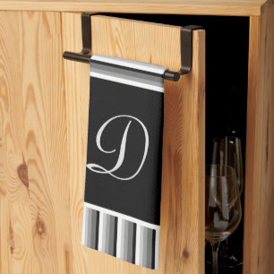 Paño De Cocina Rayas modernas en negro, blanco y gris - Monograma