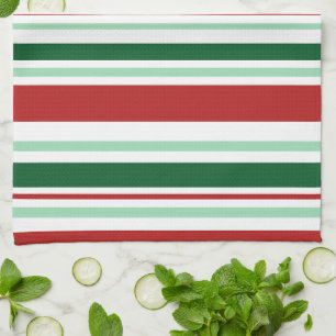 Paño De Cocina Rayas Modernas Rojas, Verdes y Blancas