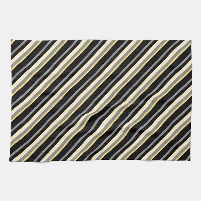 Paño De Cocina Rayas negras grises y tonos de amarillo (Horizontal)