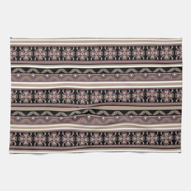 Paño De Cocina Rayas ornamentas marrón mexicanas (Horizontal)