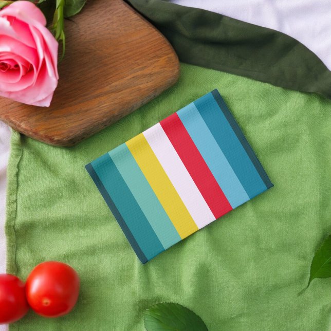 Paño De Cocina Rayas rojas y amarillas entre tonos azules (Kitchen Towel)