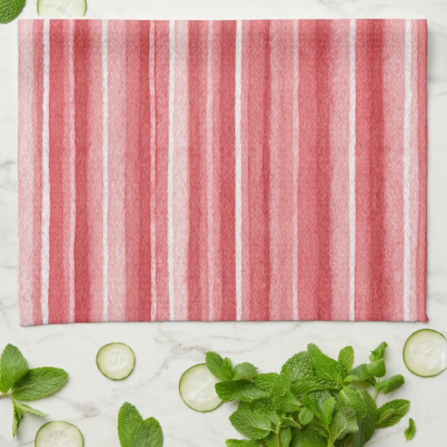 Paño De Cocina Rayas Rosa Rubor Blanco Rojo (Doblado)