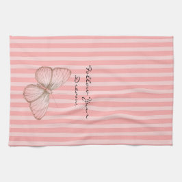 Paño De Cocina Rayas rosadas con mariposa
