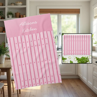 Paño De Cocina Rayas rosadas y burgundy con puntos. Personalizado