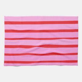 Paño De Cocina Rayas rosadas y rojas