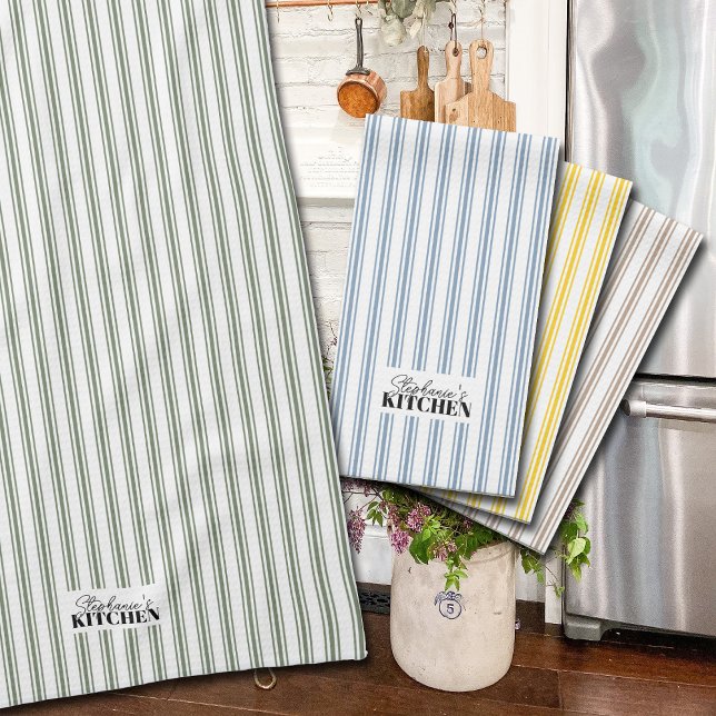 Paño De Cocina Rayas Tictac Granja Antigüa Salvia (Vintage ticking stripes in sage green will add a touch of charm to your kitchen design. 
)