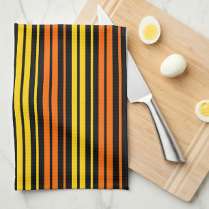 Paño De Cocina Rayas verticales amarillas y naranjas negras  