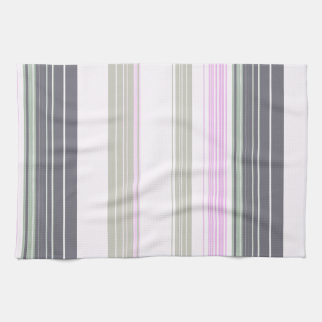 Paño De Cocina Rayas verticales grises y rosas. (Horizontal)