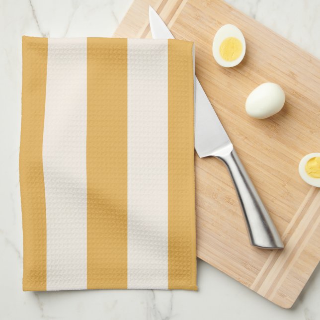 Paño De Cocina Rayas Verticales Mostaza Amarillo Y Rayas Blancas (Doblado Cuarto)