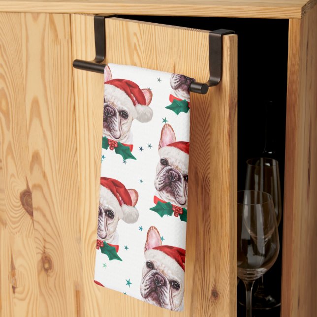 Paño De Cocina Raza de perro Bulldog Francés patrón de Navidad (Pliegue de tercios)
