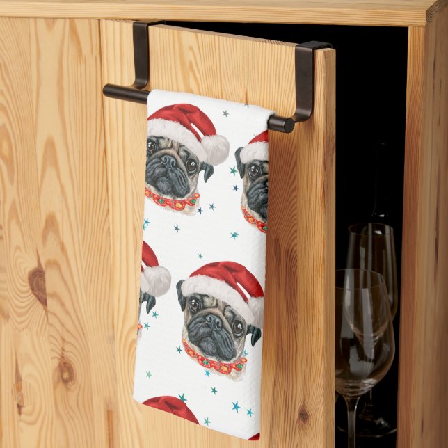 Paño De Cocina Raza de perro Pug Estrellas de Navidad (Pliegue de tercios)