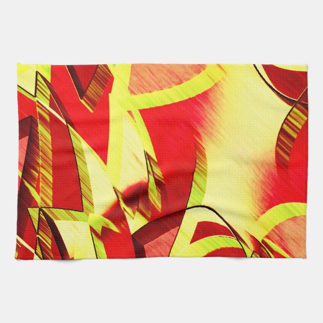 Paño De Cocina Razas amarillas sobre la imagen roja, con llovizna (Horizontal)