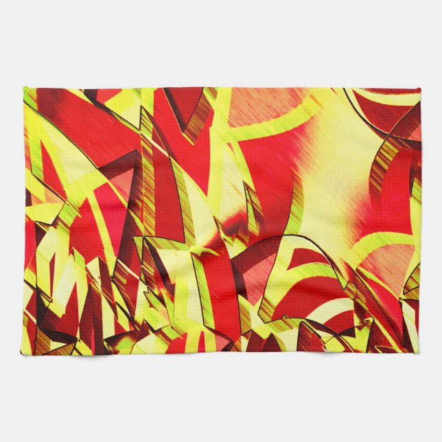 Paño De Cocina Razas amarillas sobre la imagen roja, con llovizna (Horizontal)